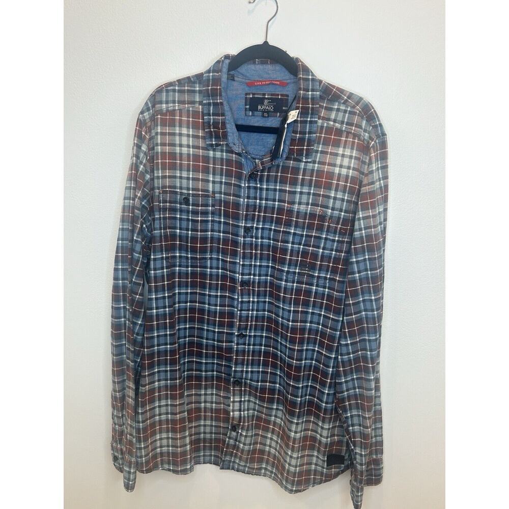 BUFFALO David Bitton XXL Mens Long Sleeve Western Confort Shirt Plaid Cowboy New